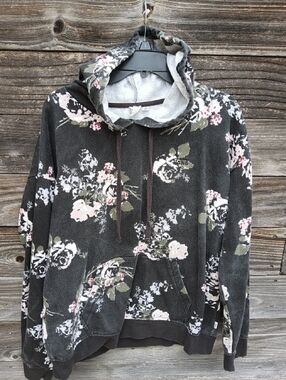 Vans Floral Hoodie - Black with Pink & Cream Flowers Size XL